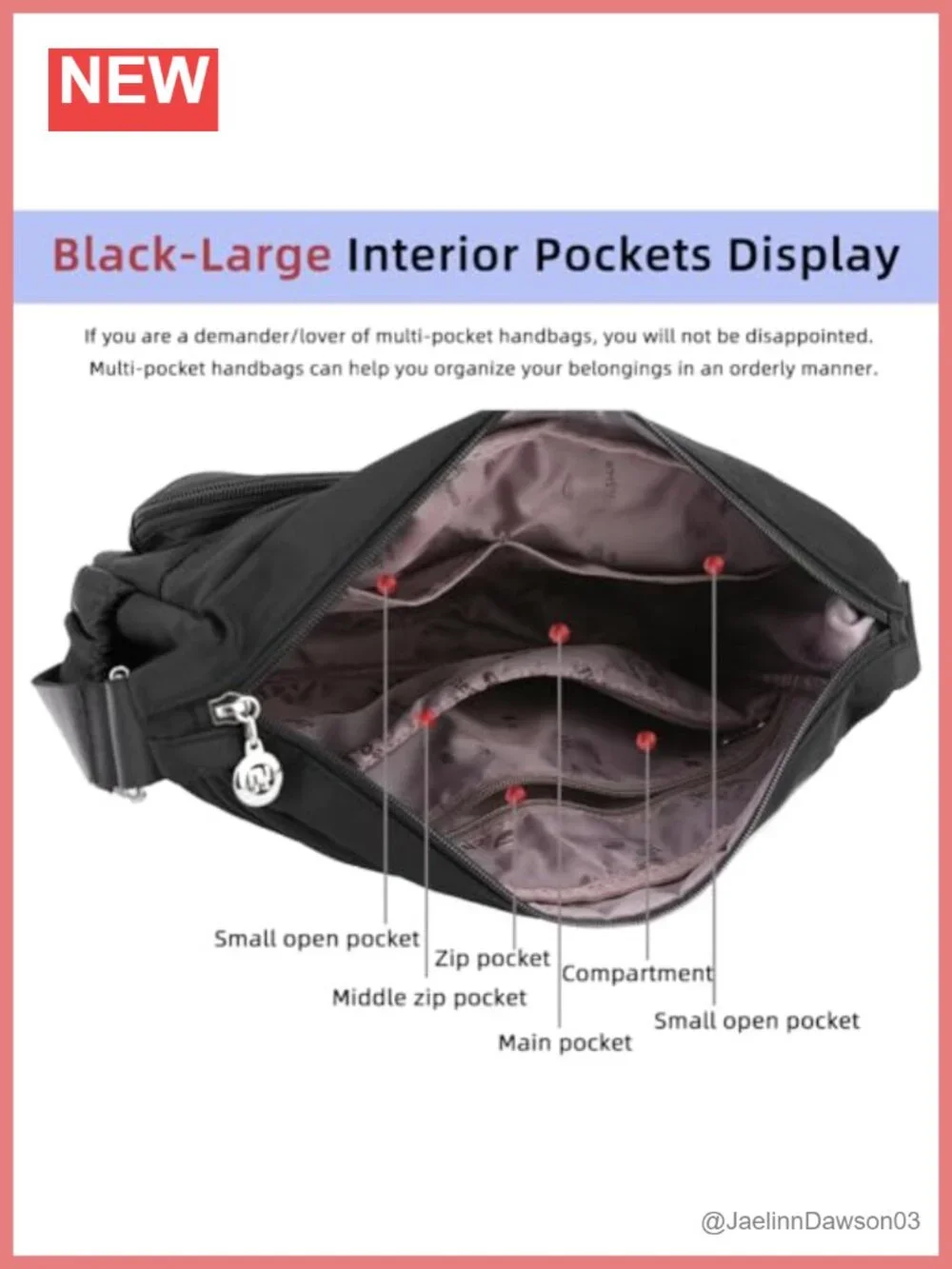 Lightweight Nylon Crossbody Satchel Bag Multiple Pockets Women's Handbag